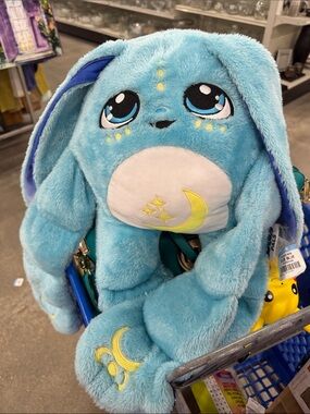 Blue Plush Bunny weighted animal  with Crescent Moon Accent